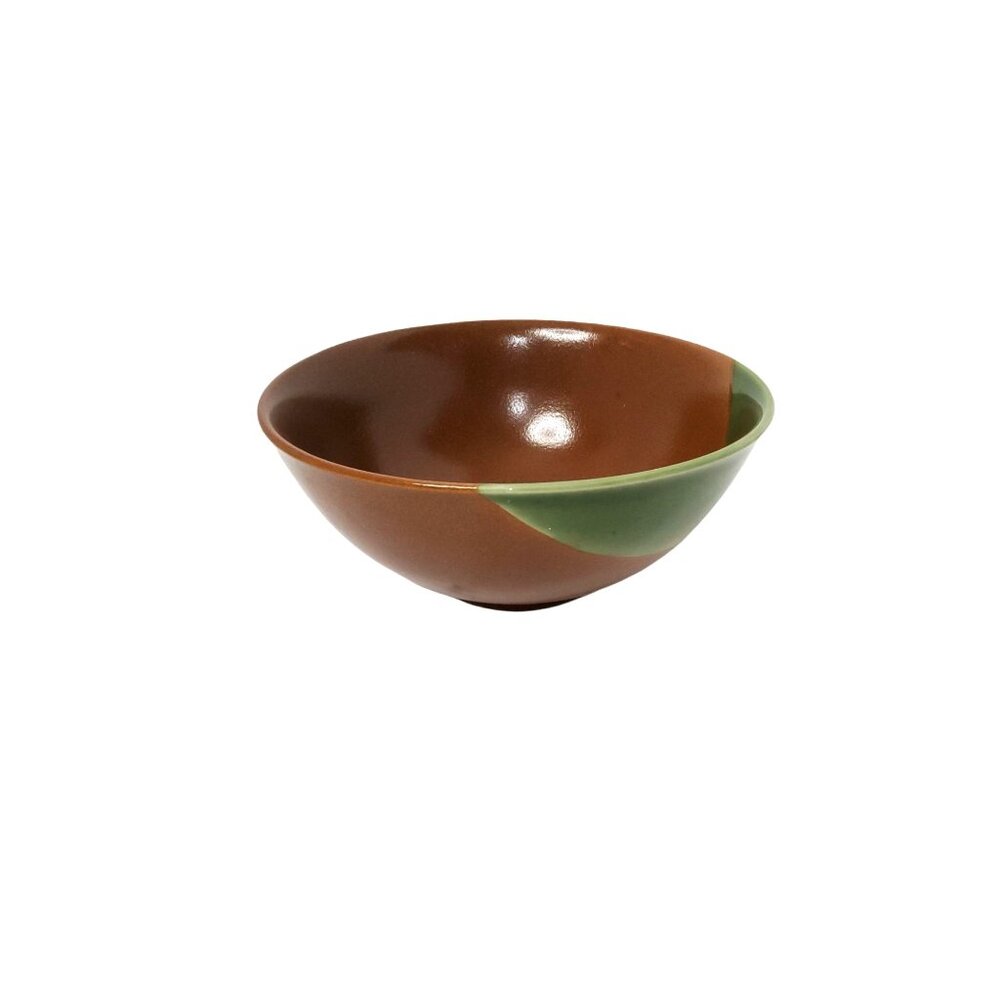 vintage brown and green handmade glazed stoneware Salad 7.5" bowl.